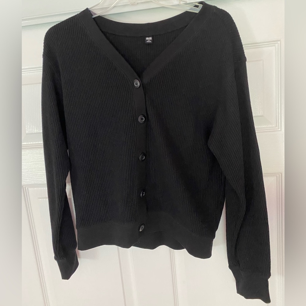 Uniqlo Black Waffle Knit Cardigan